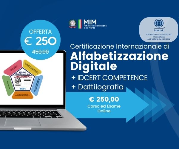 Promo: Alfabetizzazione Digitale EDSC DigComp 2.2 – IDCERT Digital Competence – Dattilografia